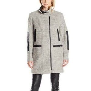 Vince Camuto wool coat with faux leather trim